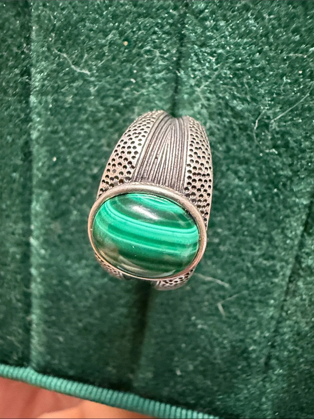 Green Malachite Stone Men's Silver Ring - Unbranded